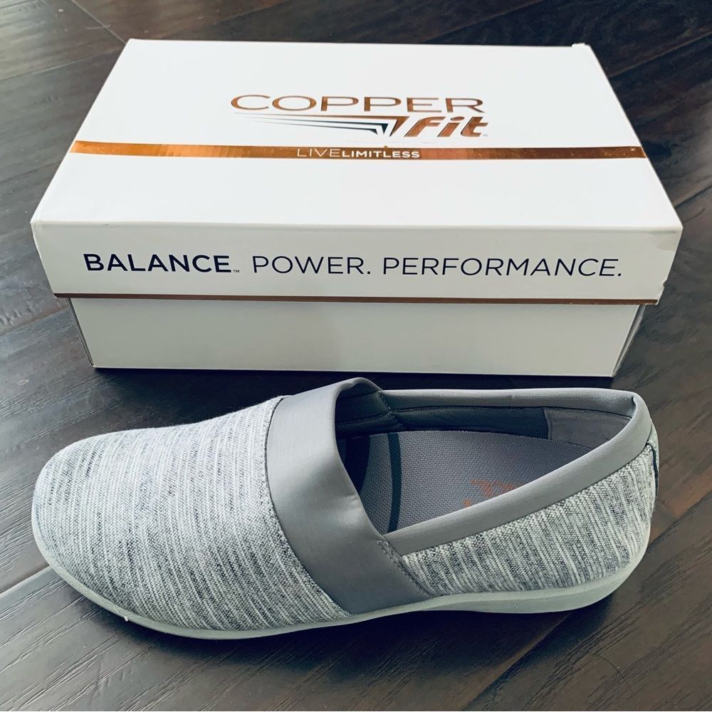 NWT Copper Fit Restore A Line Women's Gray Walking Slip-on Tennis Shoes Size 9.5